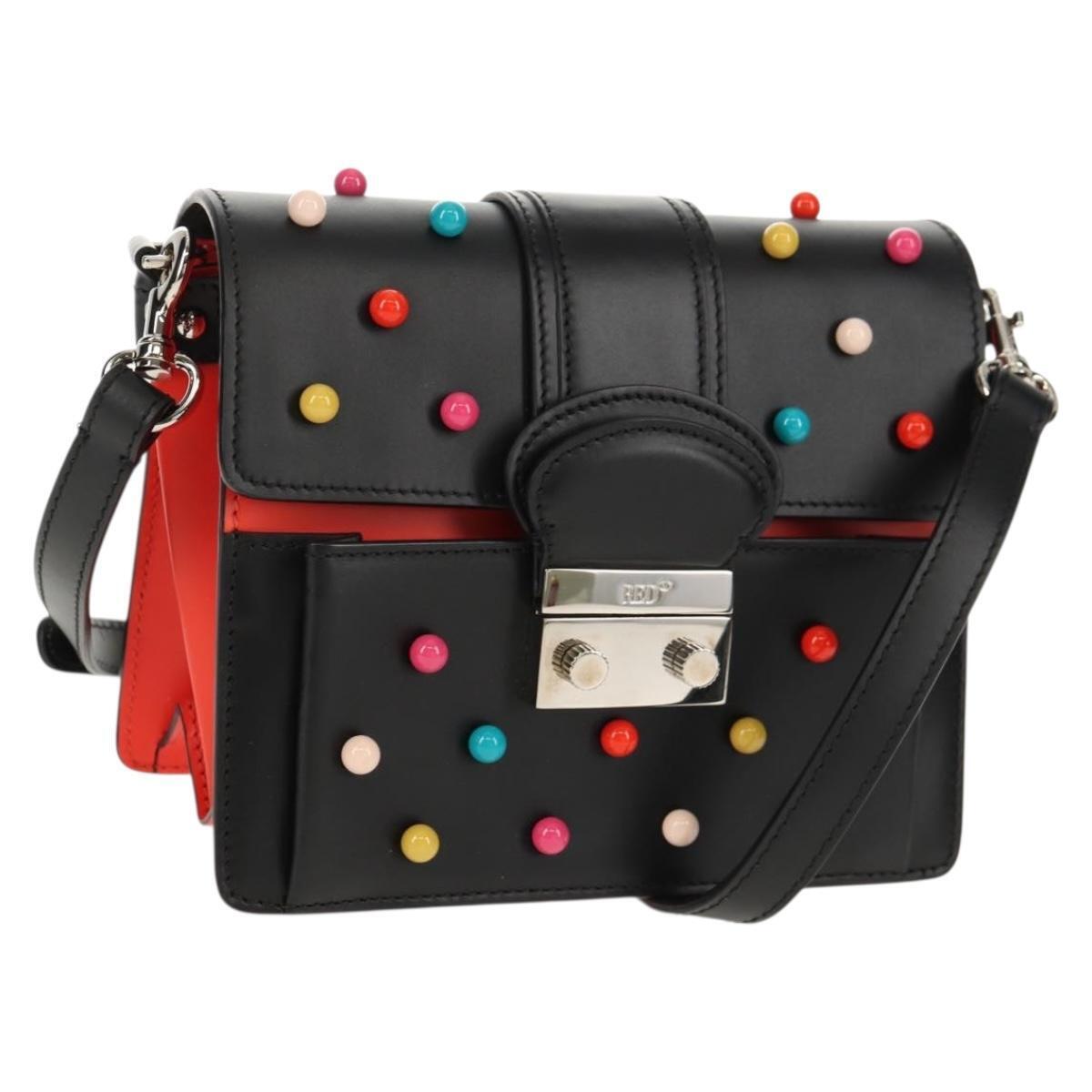 Valentino Shoulder Bag Leather Black Silver Auth Bs32041v